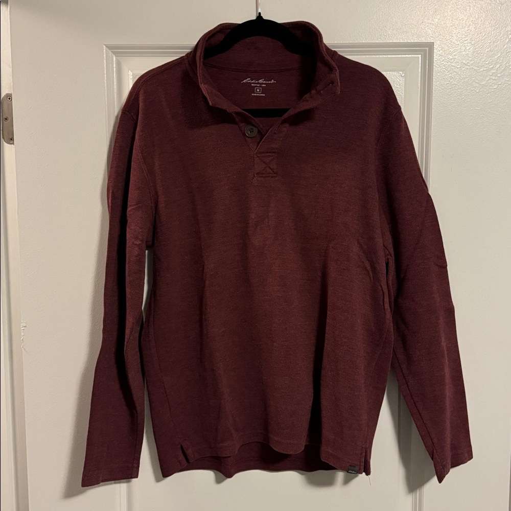 Eddie Bauer Burnt Red Knit Button Up Pullover